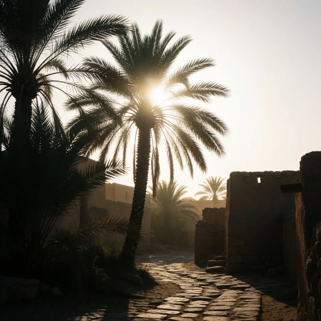 Date palm trees at high noon in Egypt