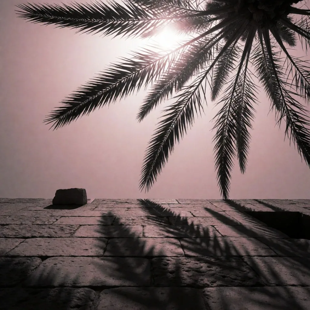 Date palm fronds against a high-noon sky over Egypt