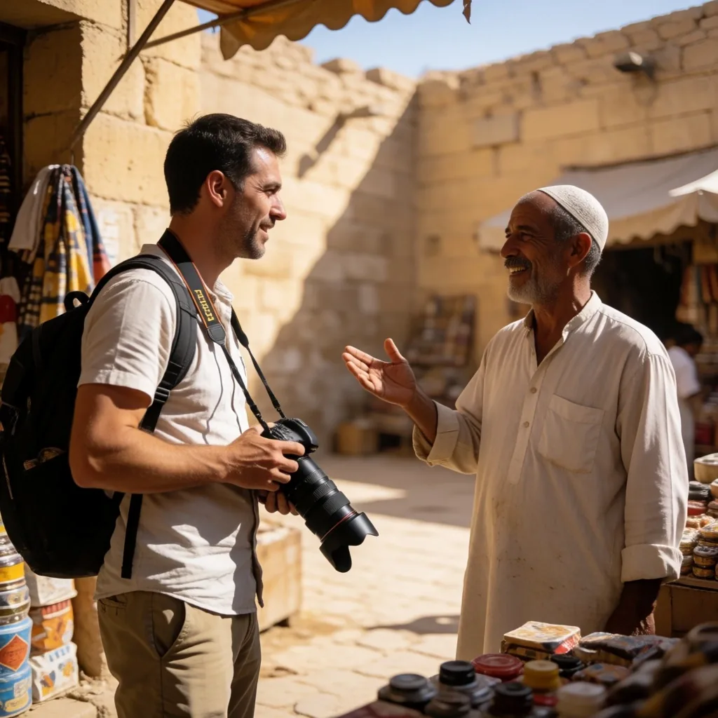 Traveller photographing Egyptian site with permission