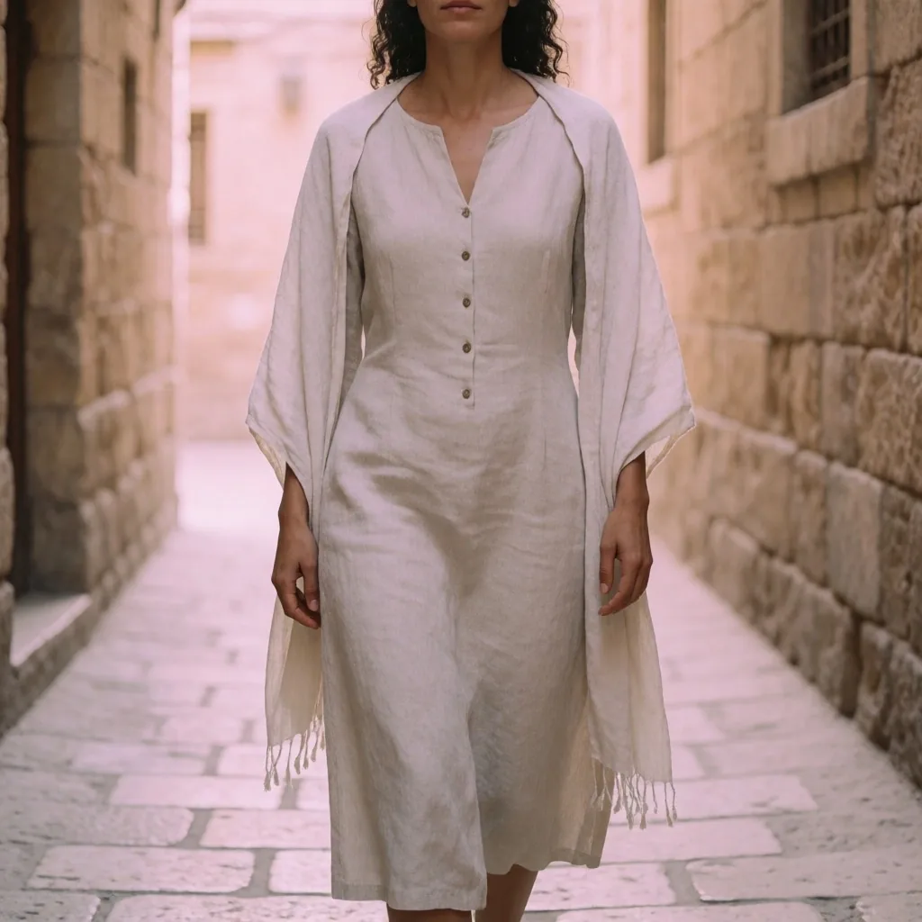 Traveller in modest dress walking through an Egyptian neighborhood