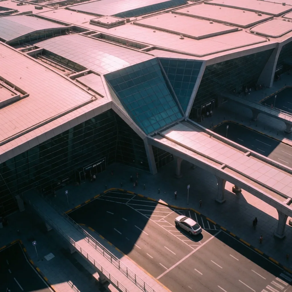 Airport arrival architecture under high noon light