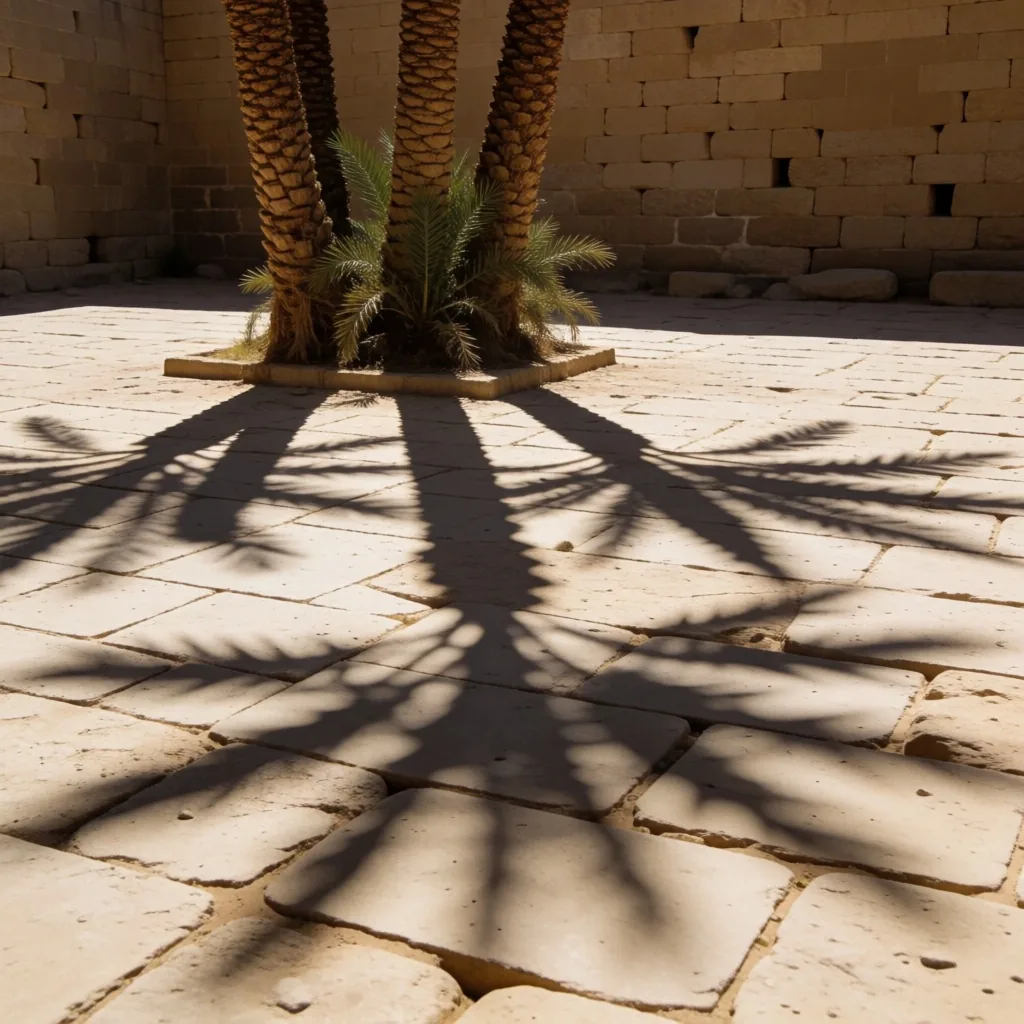 Palm shadows on limestone at midday