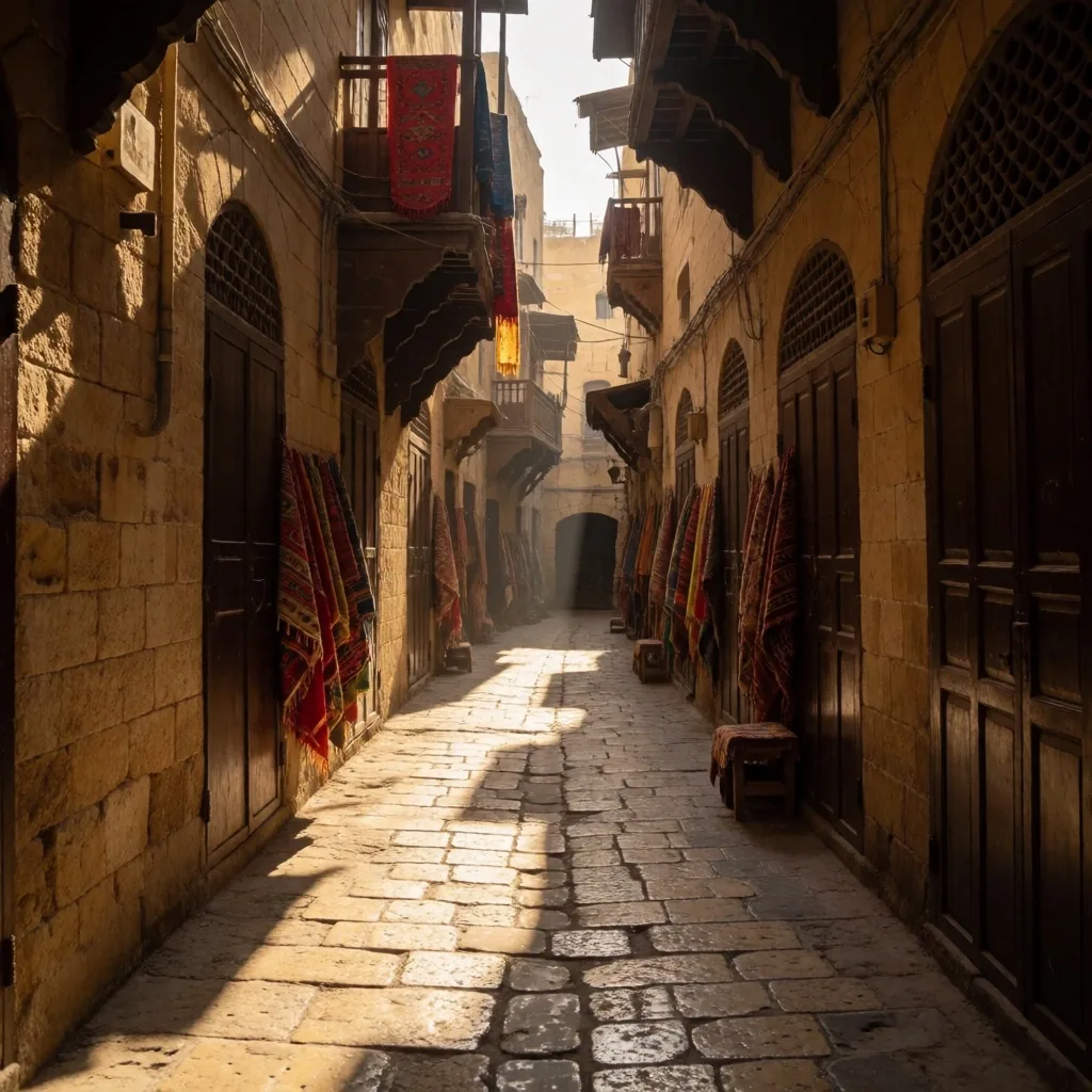 Narrow walkable alley in an old Egyptian neighborhood